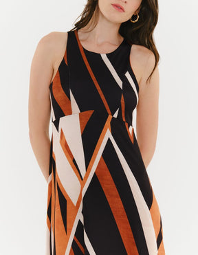 Vestido Longo Estampado Listra Aveiro - Preto