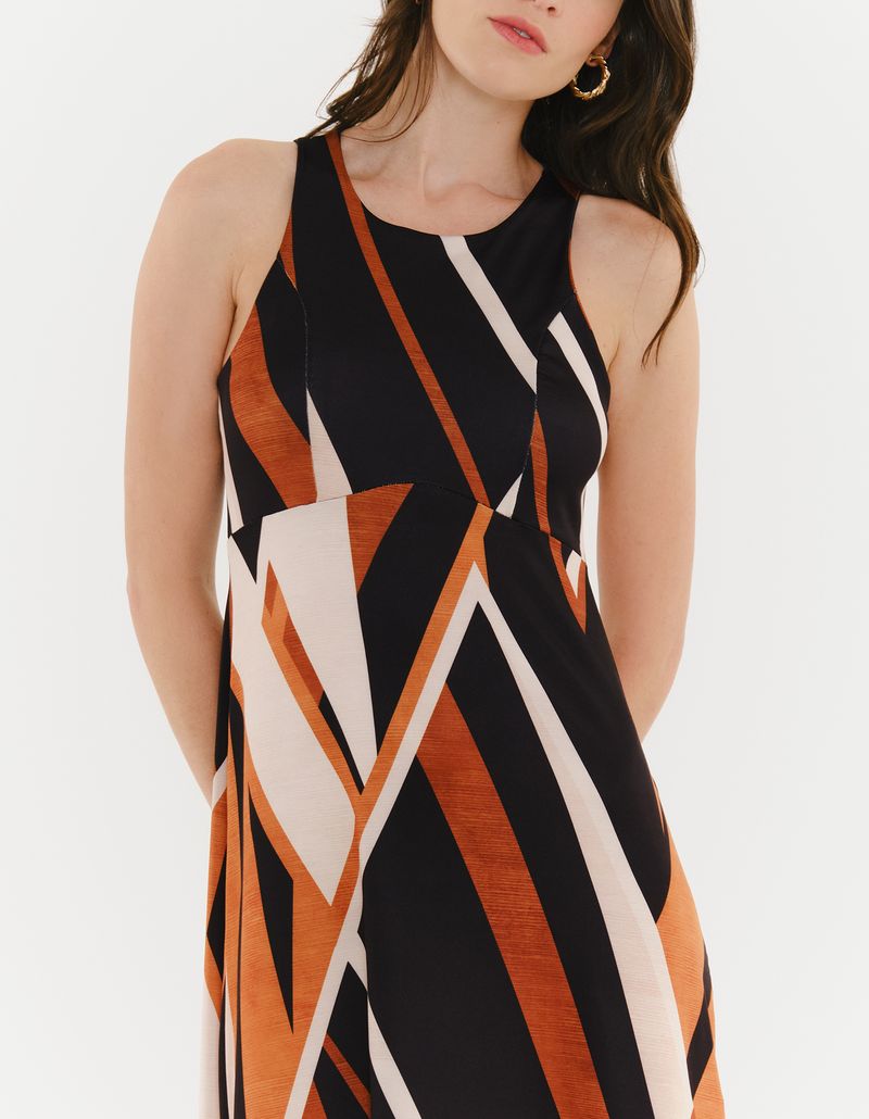 Vestido Longo Estampado Listra Aveiro - Preto