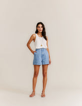 Short Jeans Bainha Larga - Denim Medio