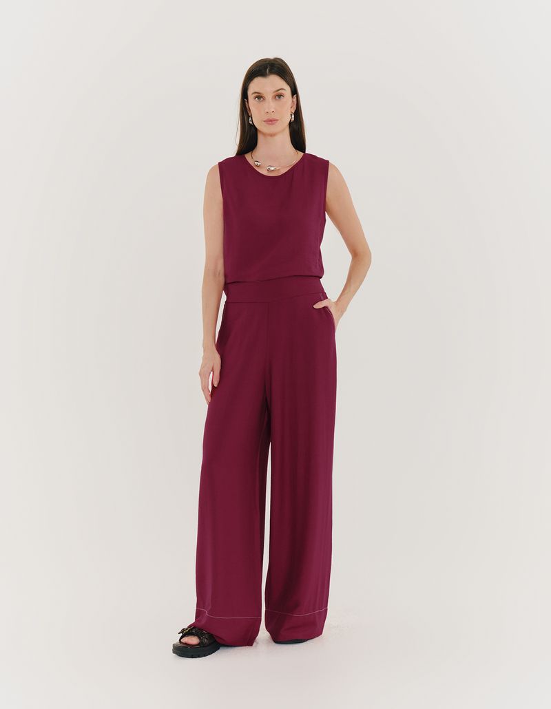 Calça Reta Cos Elastico - Vinho