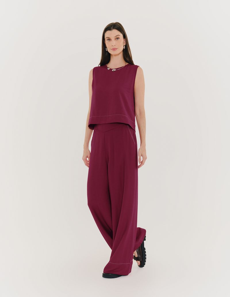 Calça Reta Cos Elastico - Vinho