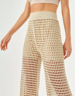 Calça Tricot Rendado - Areia
