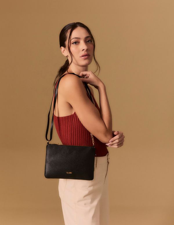 Bolsa Couro Basic Alça Corrente - Preto