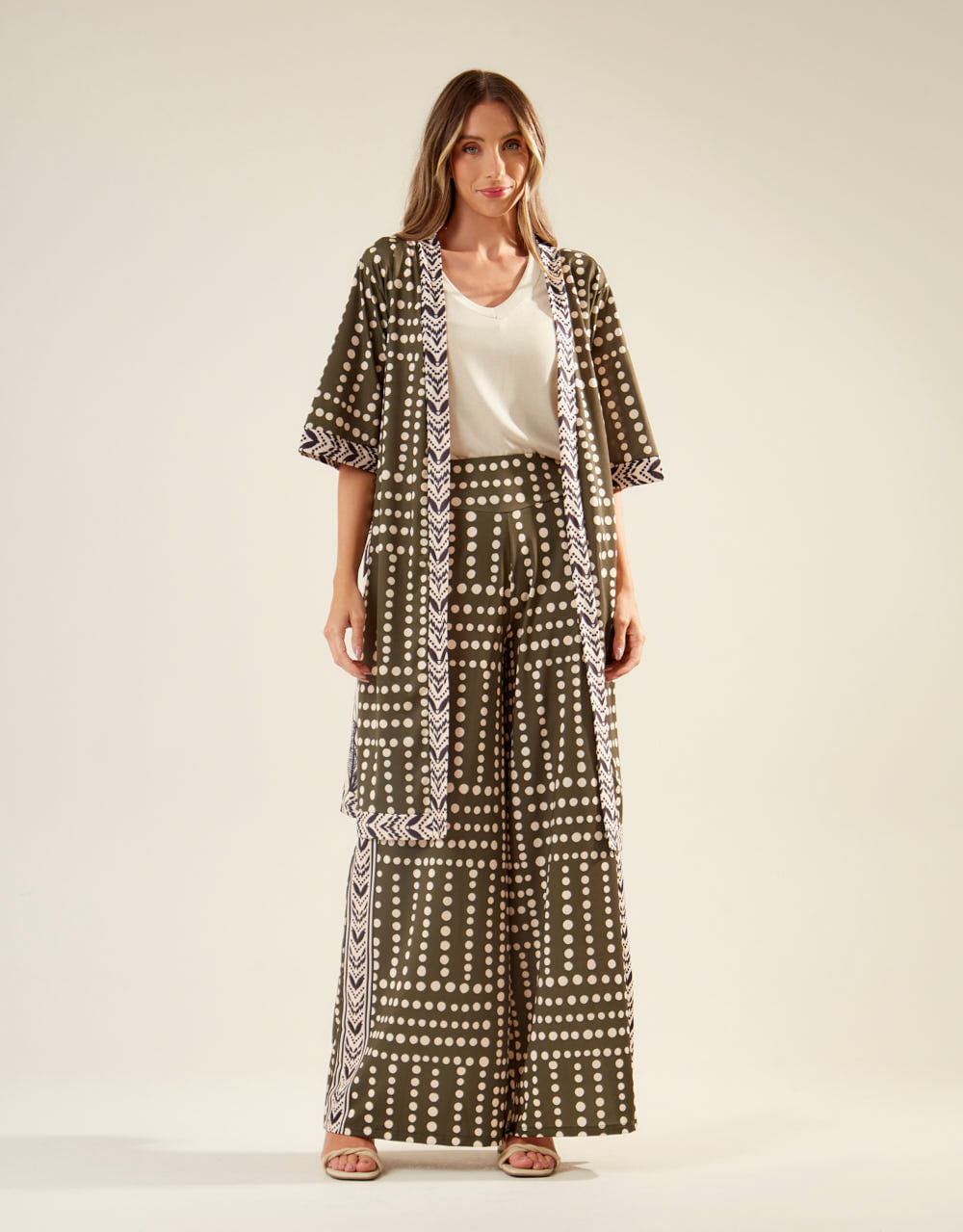 Kimono Estampado Poá Duda - Verde Oliva