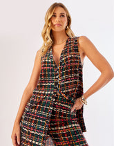 Túnica Alongada Estampada Tweed - Preto