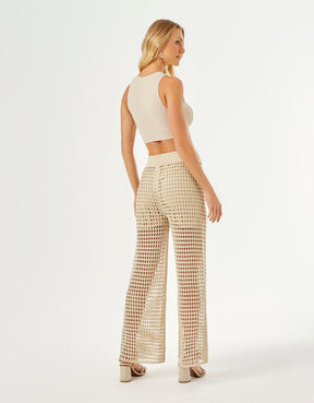Calça Tricot Rendado - Areia
