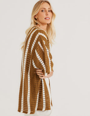 Kimono Tricot Listras Verticais - Camel