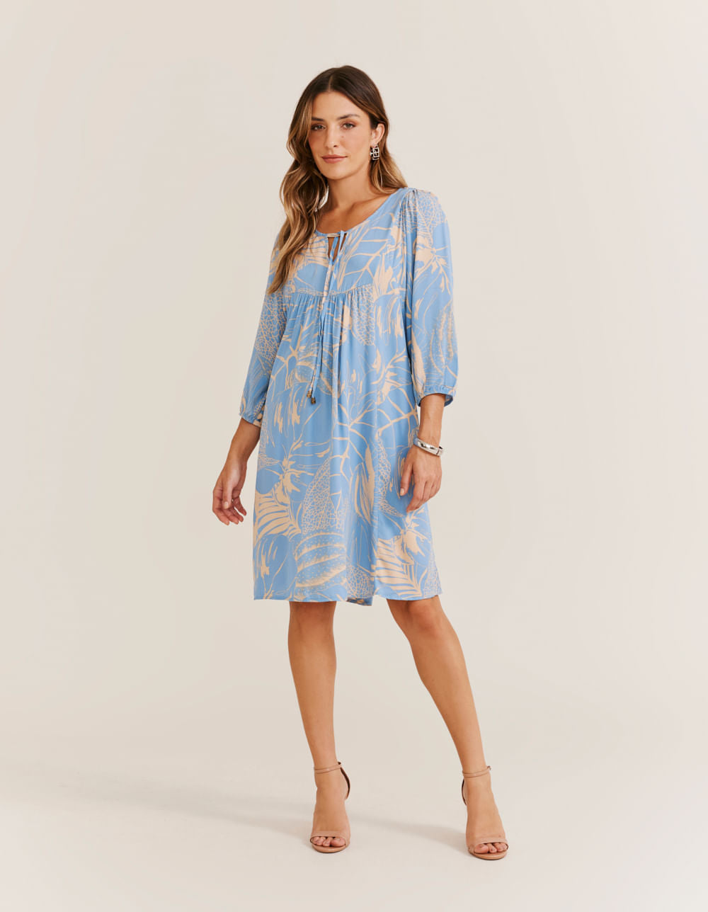 Vestido Curto Estampado Tropical Ice - Azul