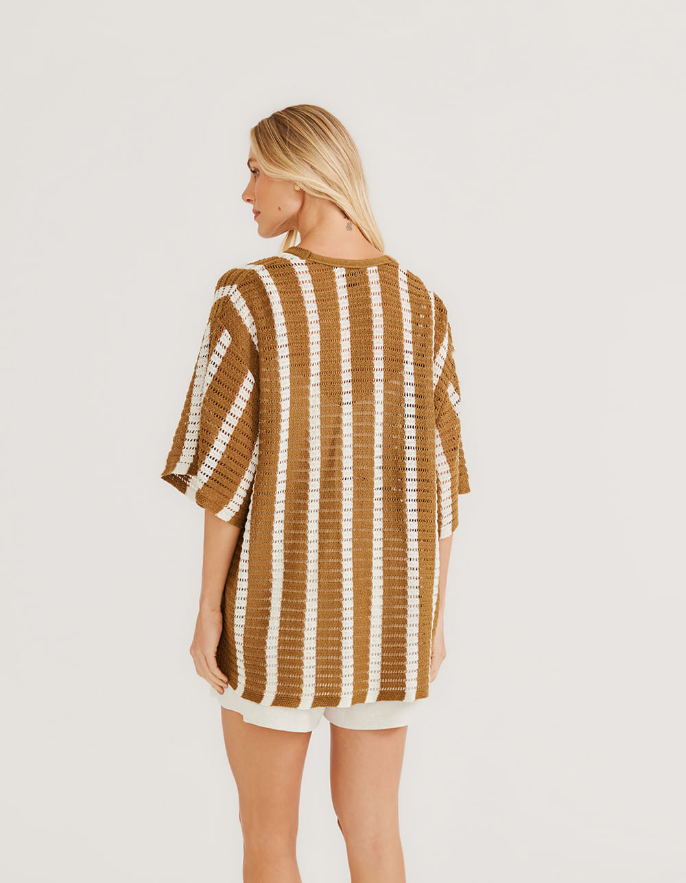 Kimono Tricot Listras Verticais - Camel