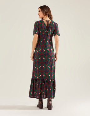 Vestido Longo Estampado Vitral - Azul Marinho