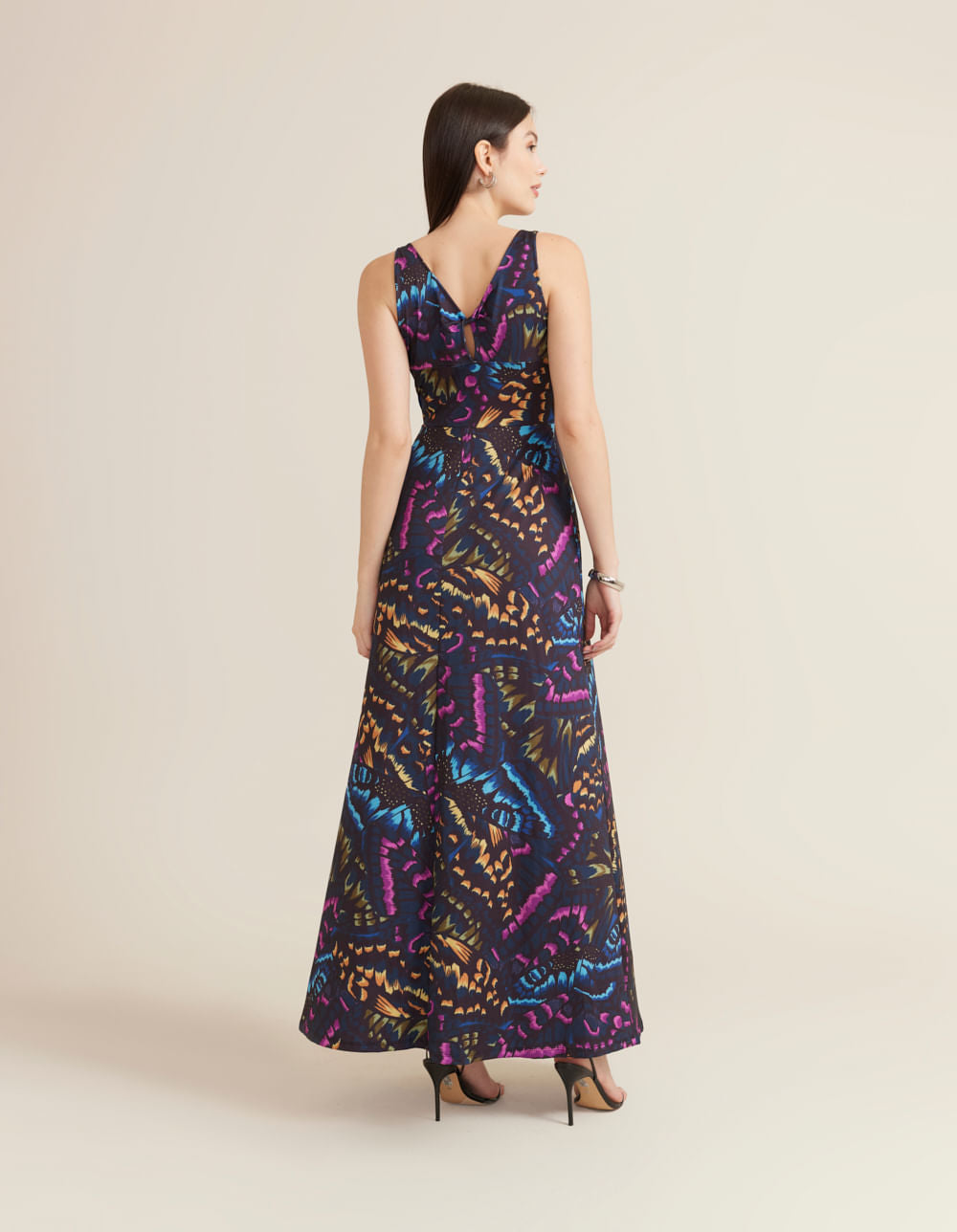Vestido Longo Estampado Mayara - Azul Marinho