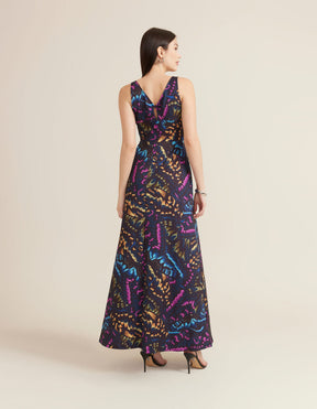 Vestido Longo Estampado Mayara - Azul Marinho