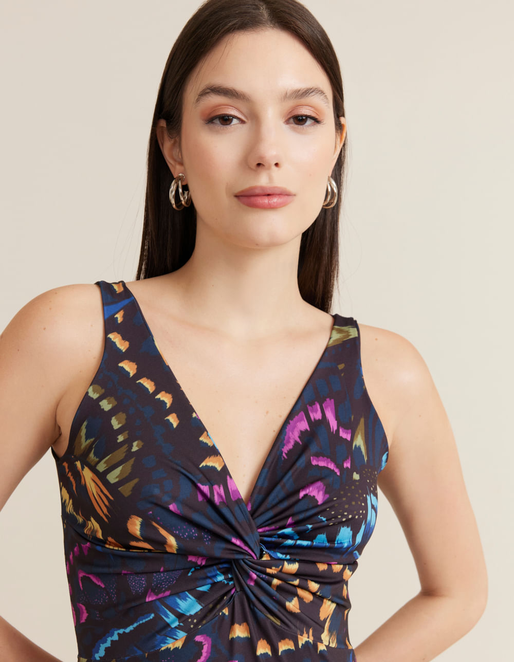Vestido Longo Estampado Mayara - Azul Marinho