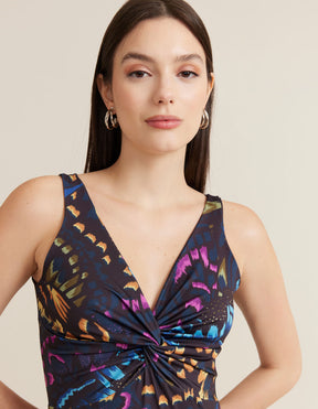 Vestido Longo Estampado Mayara - Azul Marinho