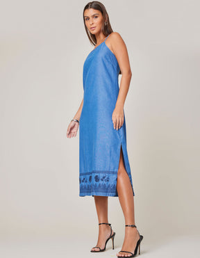 Vestido Jeans Midi Bordado - Denim Medio