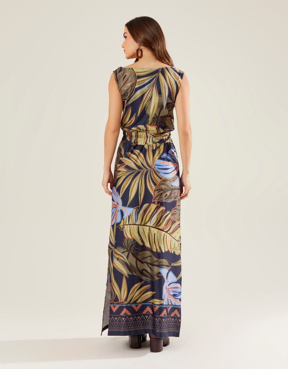 Vestido Longo Estampado Loretta - Azul Marinho