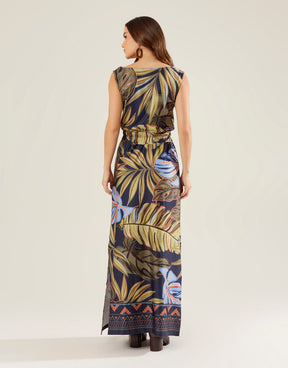 Vestido Longo Estampado Loretta - Azul Marinho
