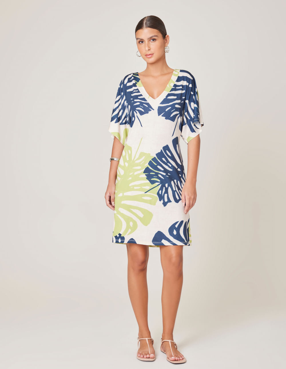 Vestido Curto Estampado Gleyci - Areia