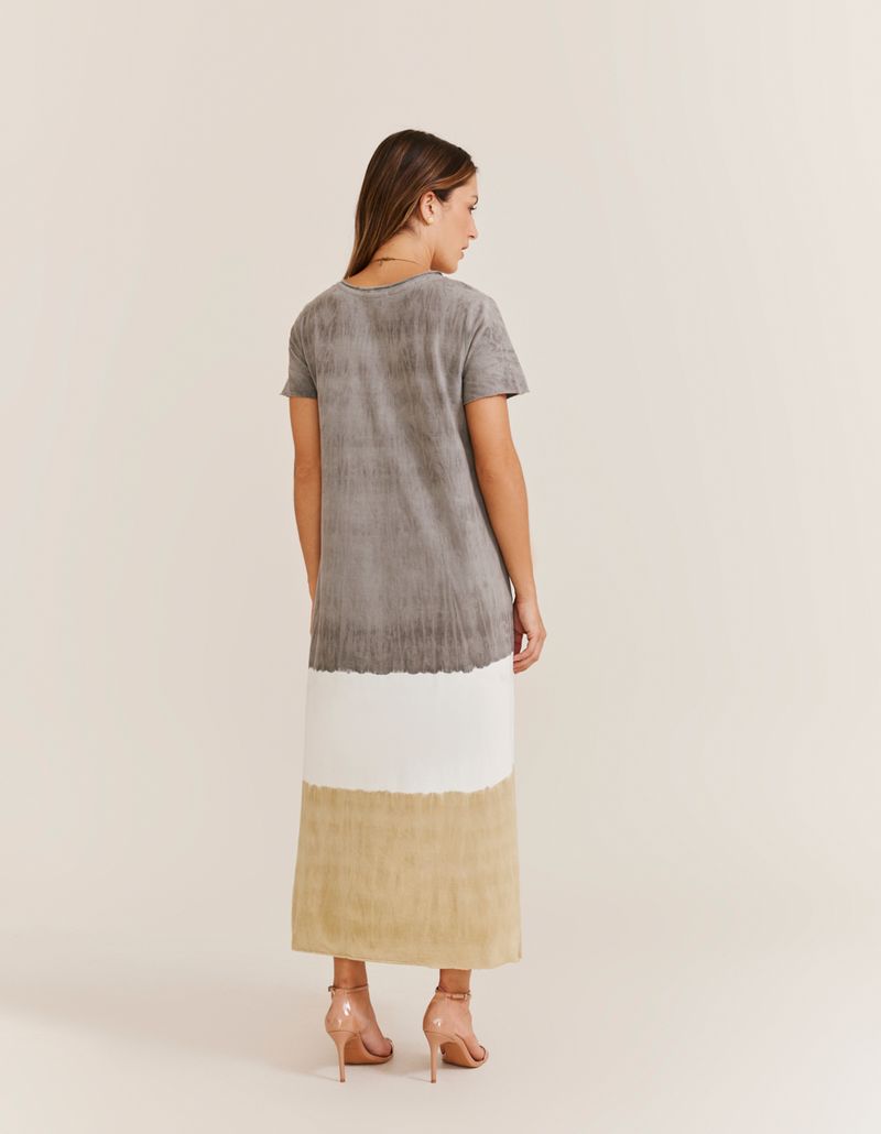 Vestido Malha Tie Dye Fenda - Cinza