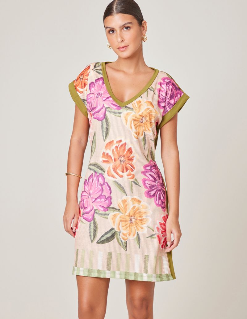 Vestido Caixinha Estampado Linda - Areia