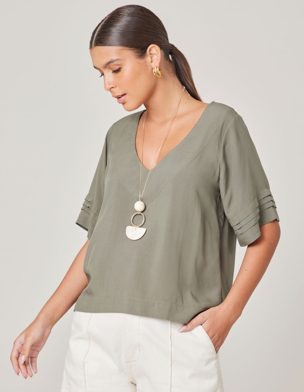 Blusa Punho Elástico - Verde Oliva