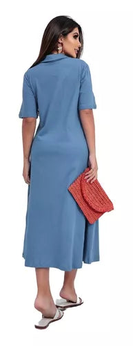 Vestido Chemise Gola Botões Estiloso Moda Evangelica Moderna