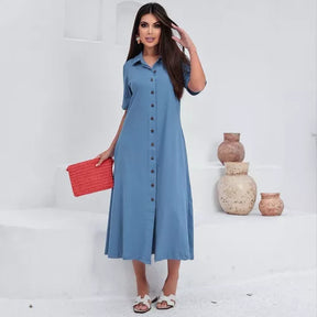 Vestido Chemise Gola Botões Estiloso Moda Evangelica Moderna