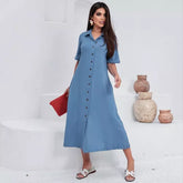 Vestido Chemise Gola Botões Estiloso Moda Evangelica Moderna