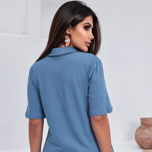 Vestido Chemise Gola Botões Estiloso Moda Evangelica Moderna