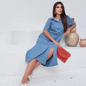 Vestido Chemise Gola Botões Estiloso Moda Evangelica Moderna