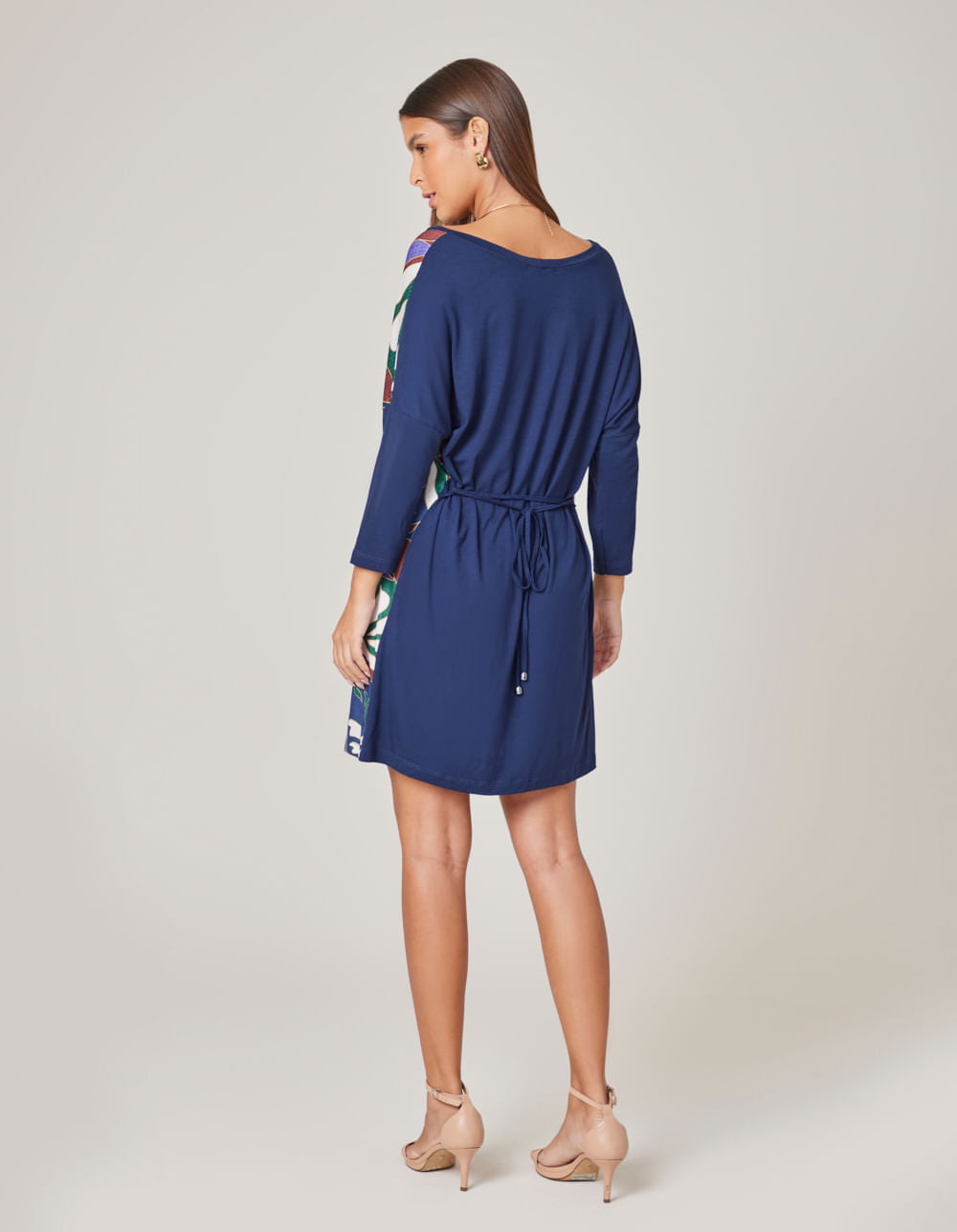 Vestido Caixinha Estampado Lenço Laila - Azul Marinho