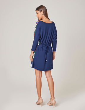 Vestido Caixinha Estampado Lenço Laila - Azul Marinho