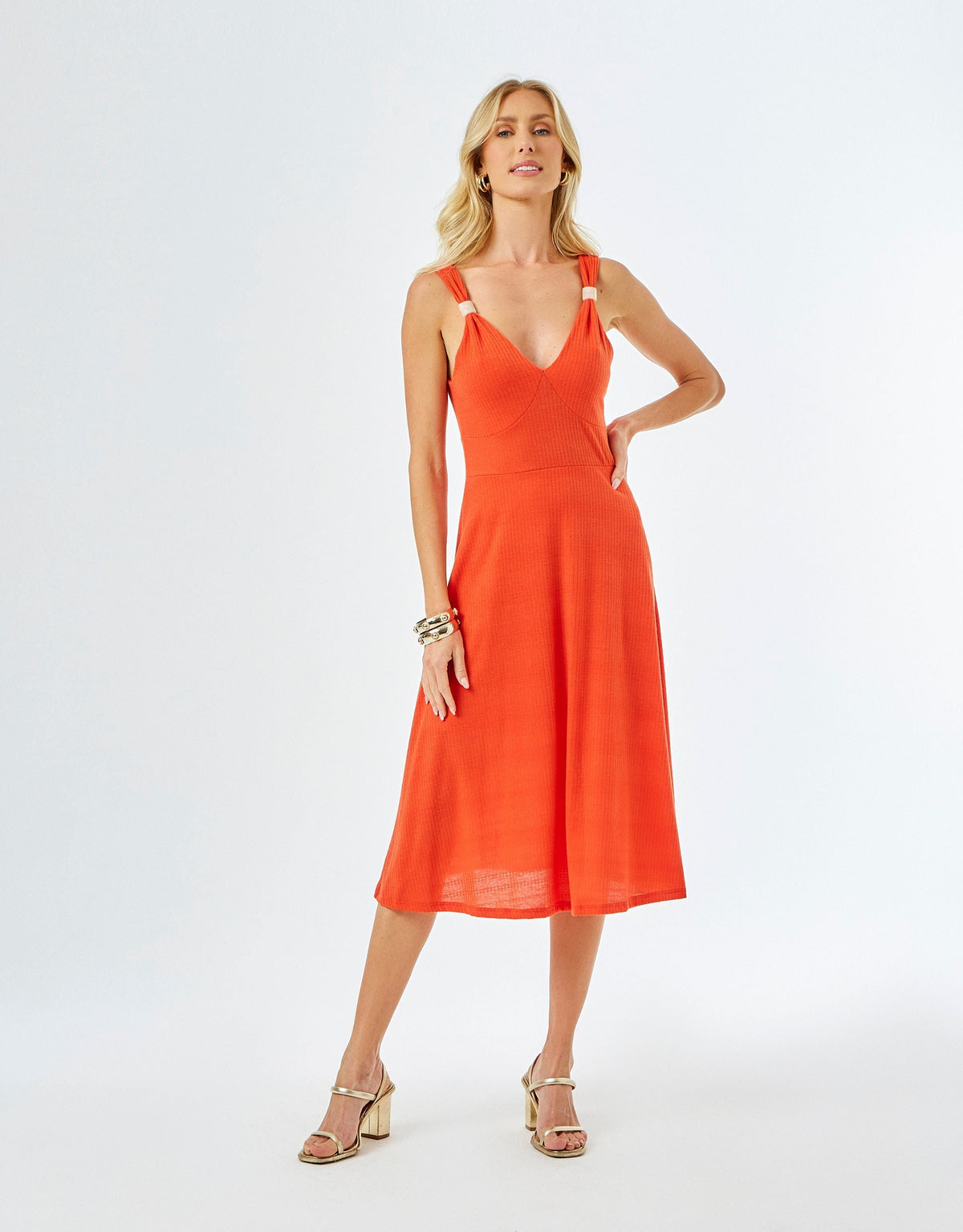 Vestido Decote Aviamento - Laranja