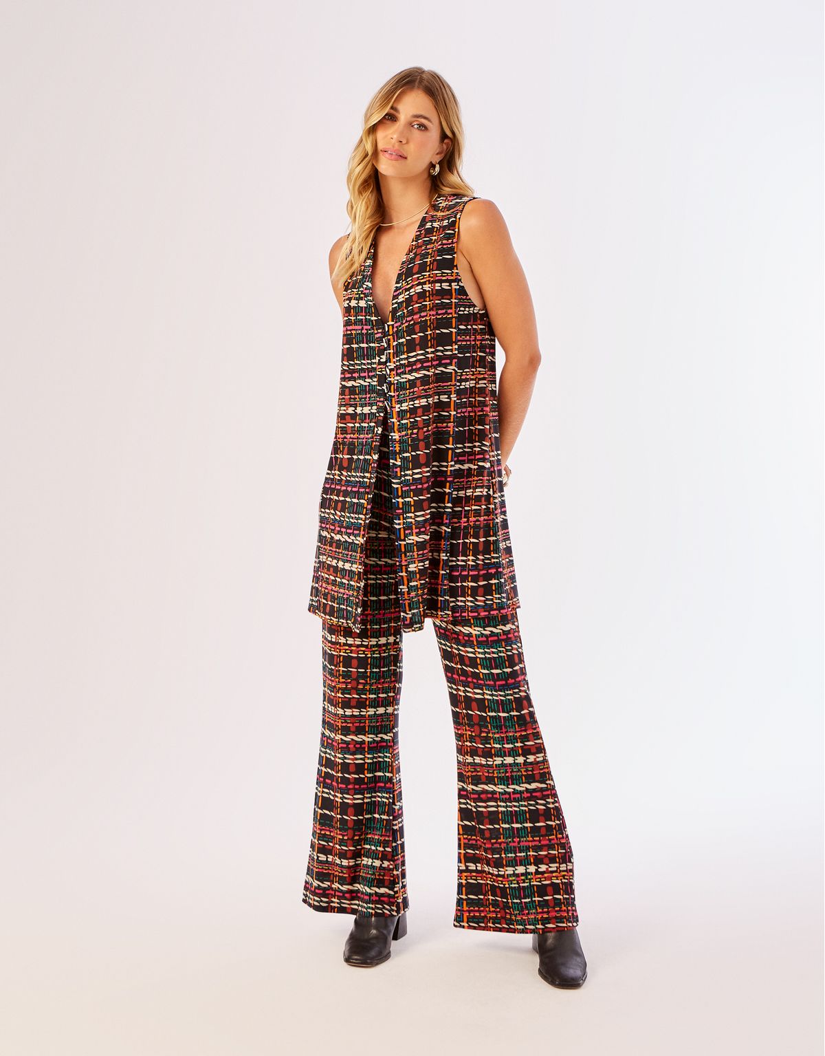 Túnica Alongada Estampada Tweed - Preto