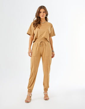 Calça Suede Jogger - Camel