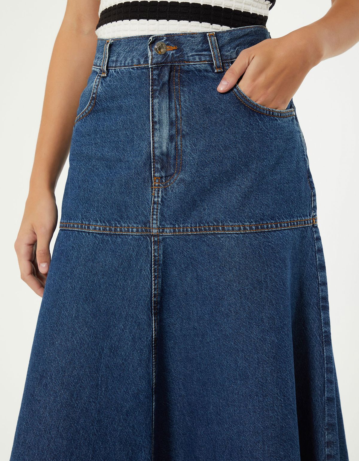 Saia Jeans Gode New Longo - Denim Medio