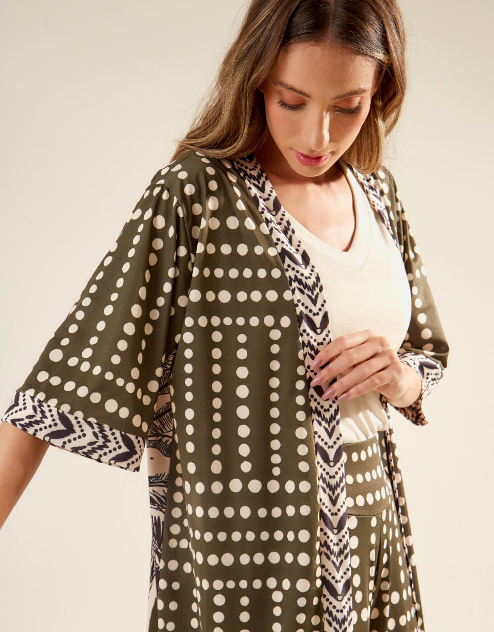 Kimono Estampado Poá Duda - Verde Oliva
