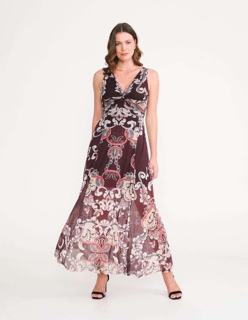 Vestido New Longo Estampado Bianca - Marrom