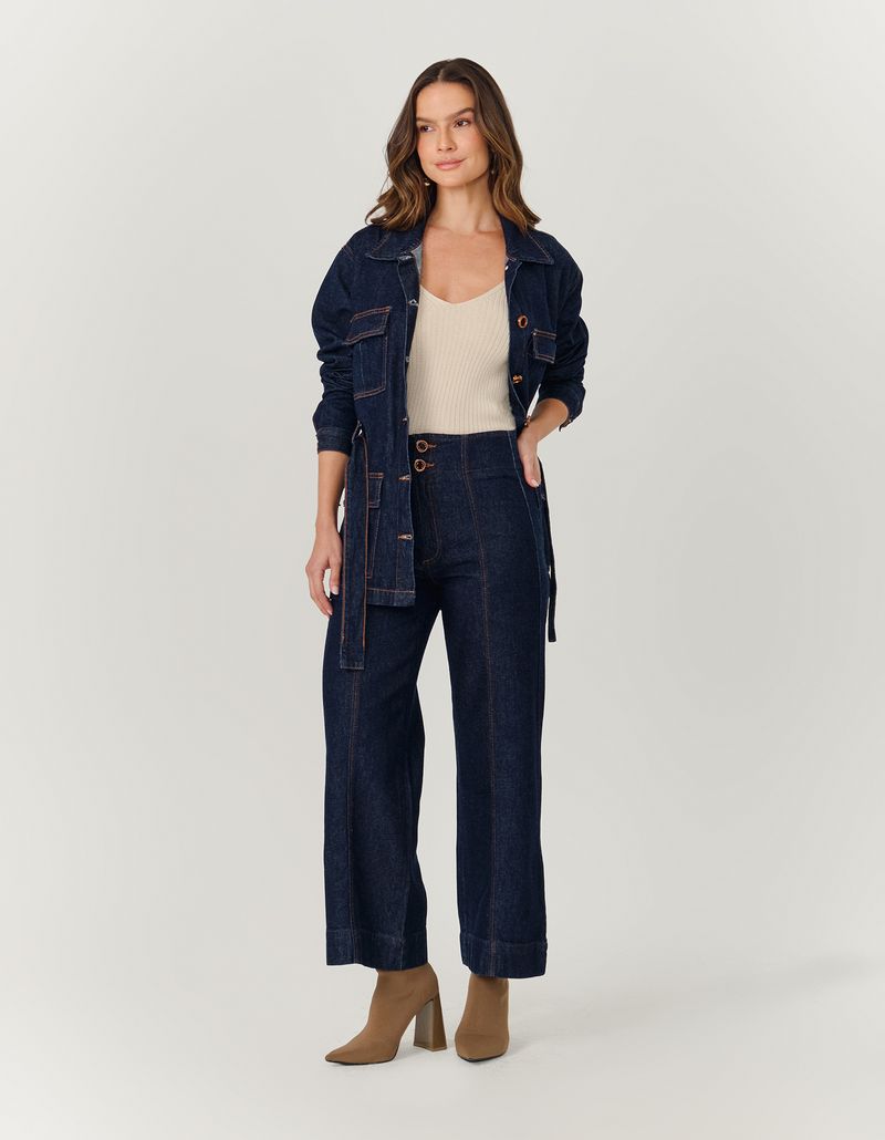 Calca Wide Leg Jeans Basica Cintura Medi - Jeans