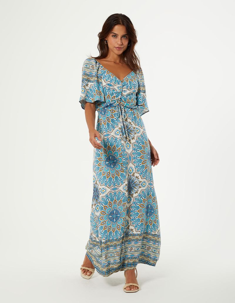 Vestido New Longo Estampado Surya Blue - Azul Ceu