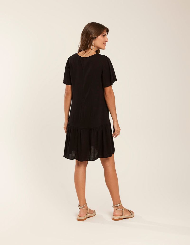 Vestido Curto Botões Marias - Preto