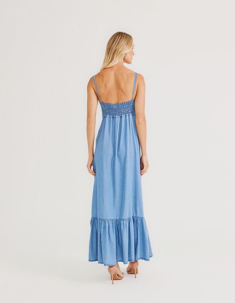 Vestido Longo Liocel Jeans - Denim Medio