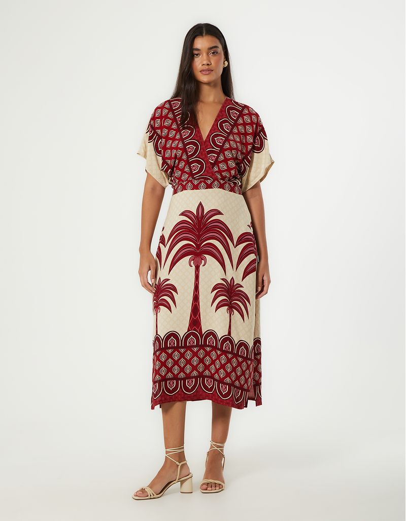 Vestido New Longo Estampada Coqueiral - Areia
