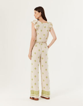 Blusa Linho Estampado - Natural C/ Verde