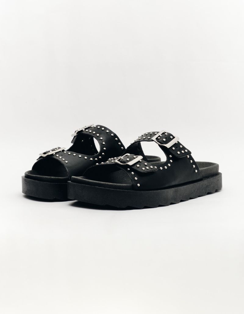 Sandalia Birken Duas Fivelas Com Rebites - Preto