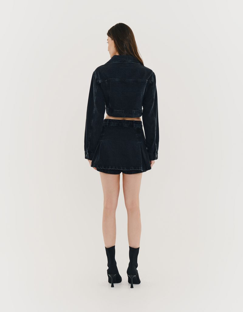 Short Saia Pregas - Black Jeans