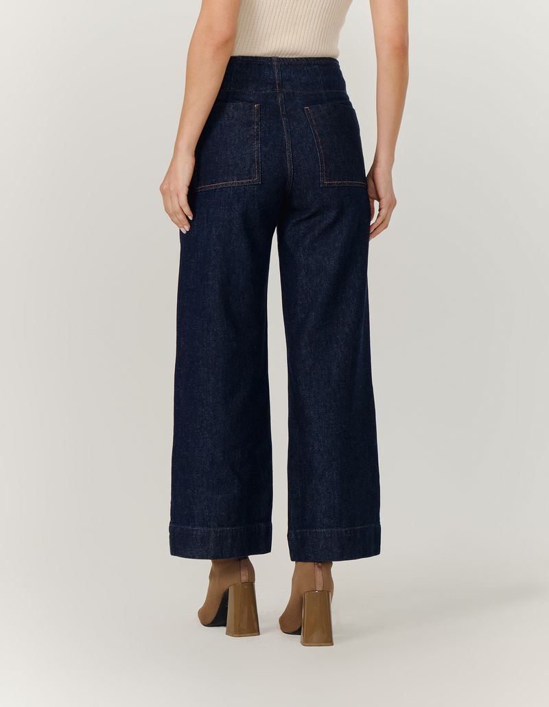 Calca Wide Leg Jeans Basica Cintura Medi - Jeans