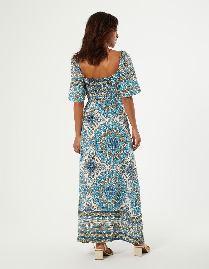 Vestido New Longo Estampado Surya Blue - Azul Ceu