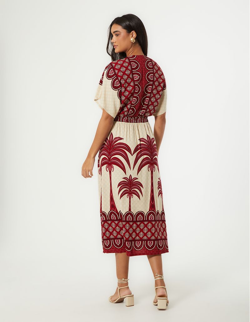 Vestido New Longo Estampada Coqueiral - Areia