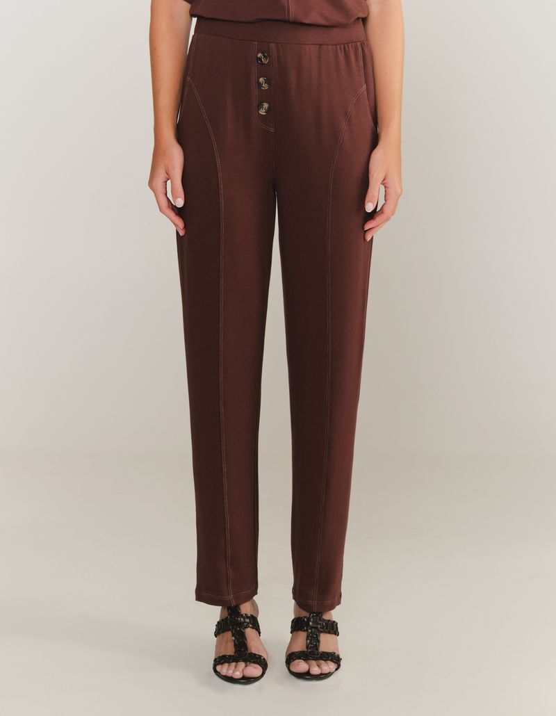 Calça Moletinho Detalhe Botão - Marrom